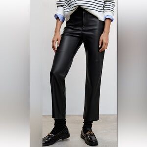 Mango Black Cropped Straight Leg Faux Leather Pants